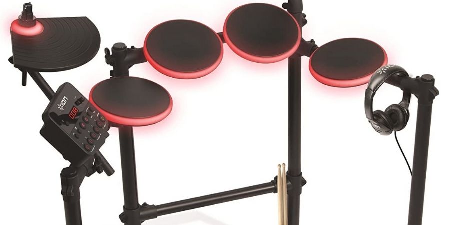 Vista de las luces LED del tambor electrónico redline drums